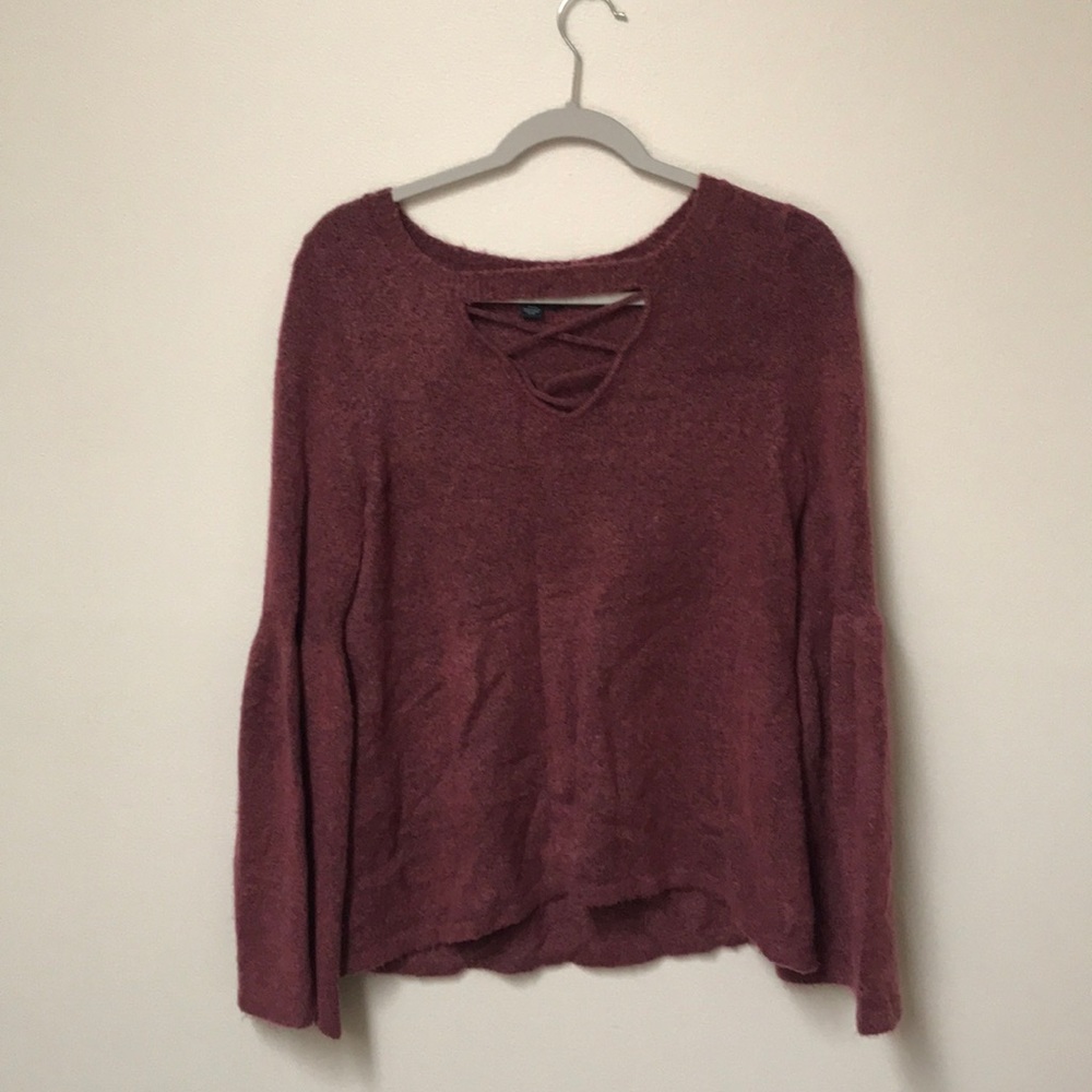 Maroon Flared Sleeve Sweater